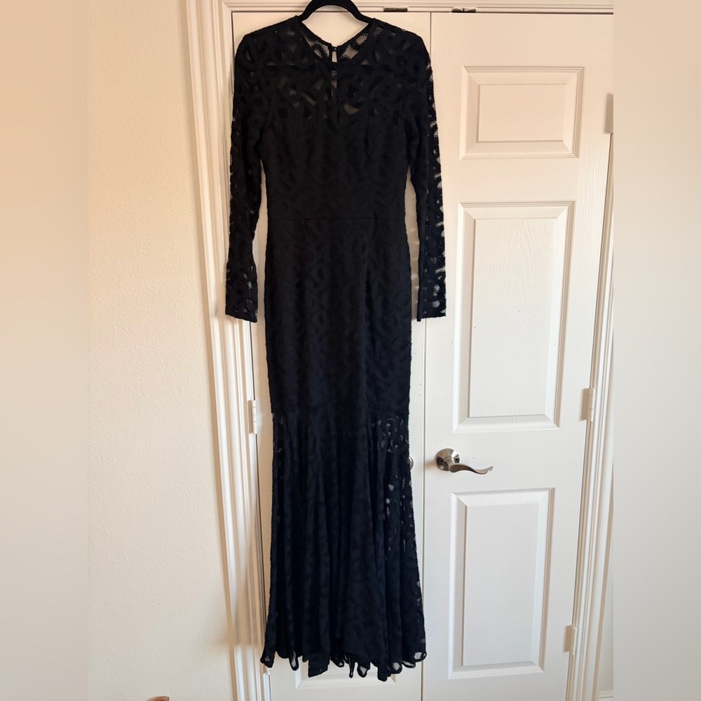 Milly Black Long-Sleeve Lace Maxi Gown